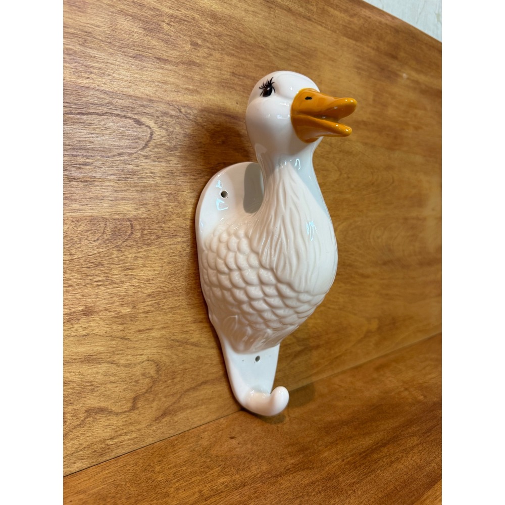 Vintage Ceramic White Duck/goose Wall Hook Whimsy Farmhouse cottagecore 9 in